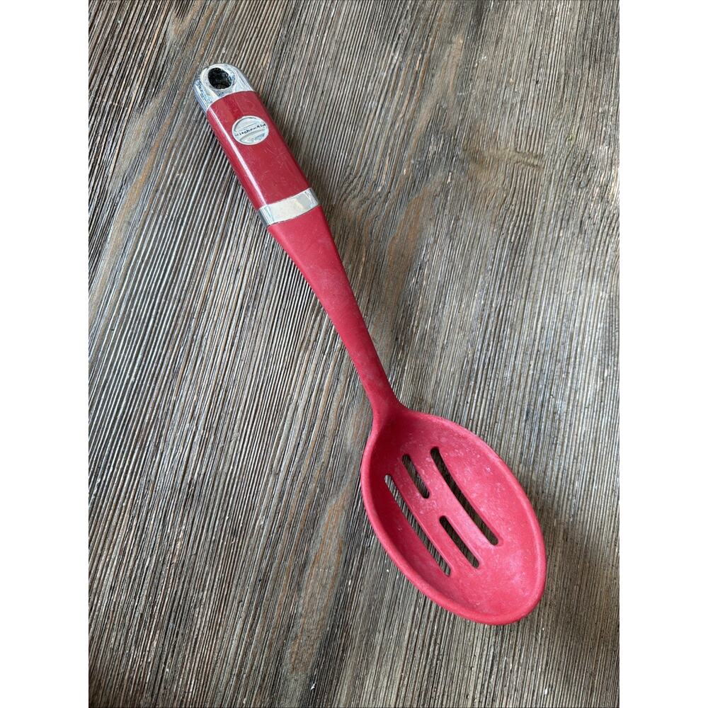 KitchenAid Slotted Spoon Skimmer Server Stir Large Red Heat Resistant 13 inch